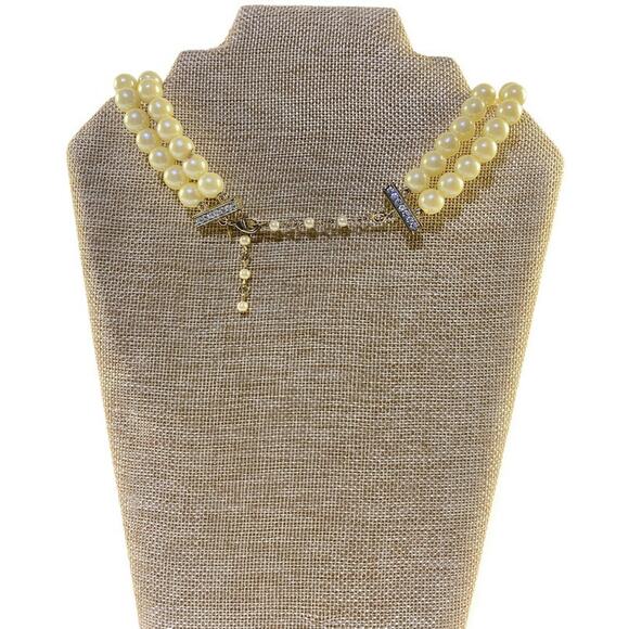 Avon President's Club Faux Pearls Necklace Double String Rhinestones Accents - Picture 6 of 7